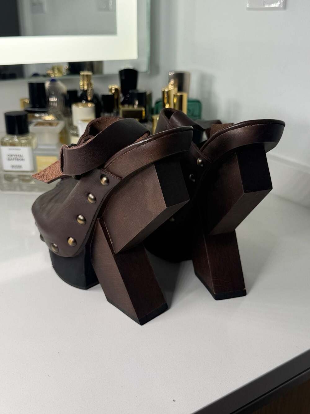 United Nude Mobius Hi Brown Leather Studded Platform Clogs - Picture 12 of 13